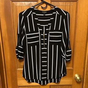 Express Women's Black and White Striped Blouse